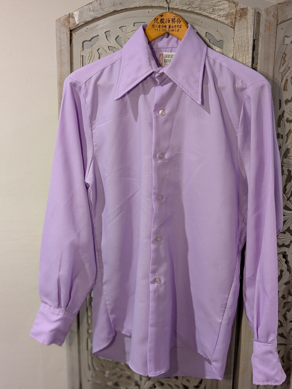Vintage Sammy Davis Jr. Beverly Hills Lavender Disco Shirt Men’s Medium 1970s